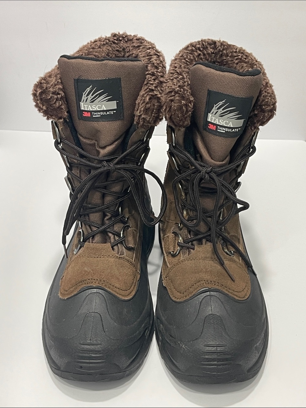Itasca Thinsulate Brown Leather Winter Snow Boots Size 9 Faux Fur
